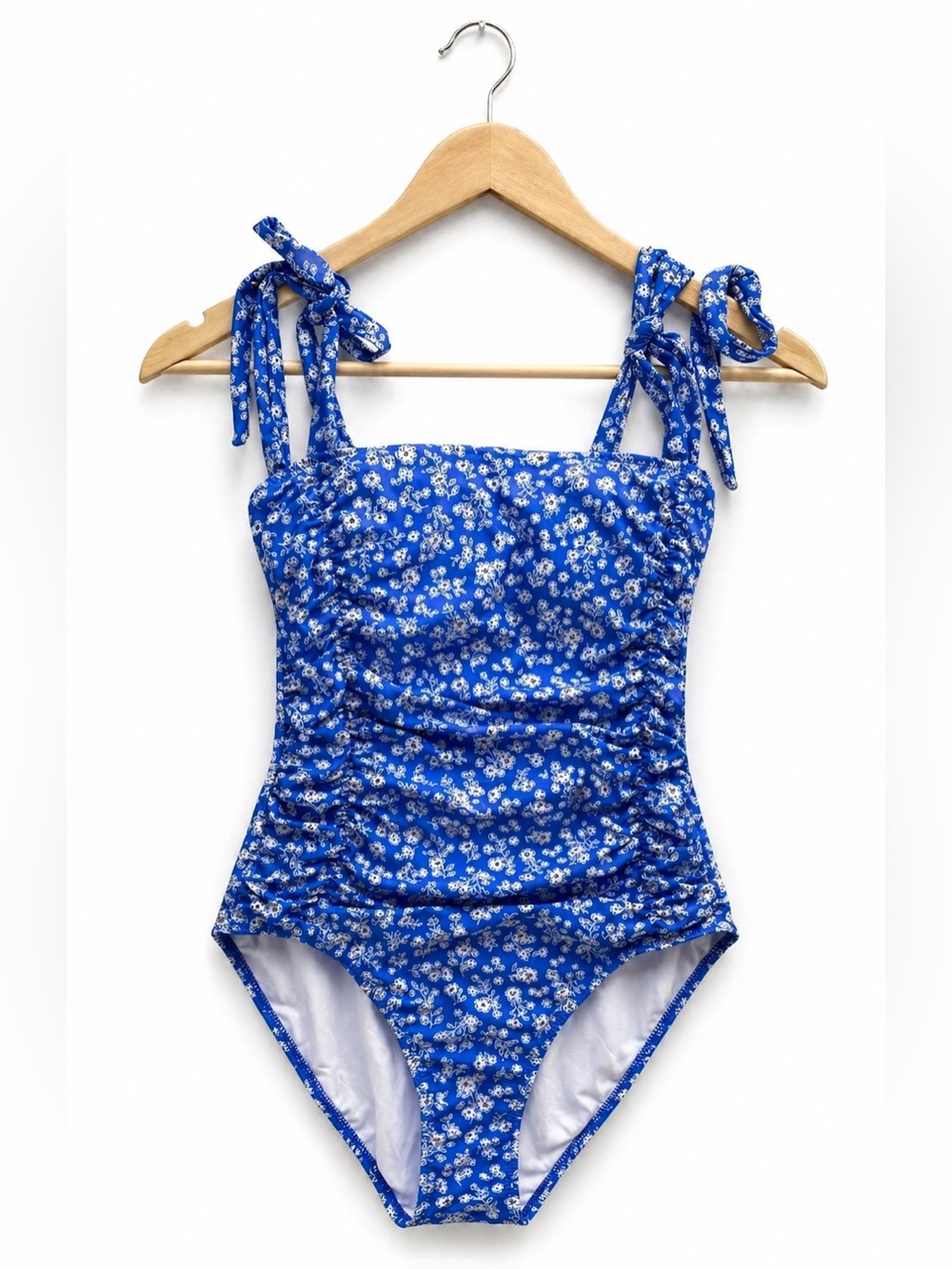 Tempt Me Blue Floral Tie-Shoulder One-Piece Swimsuit Small Cottagecore Cute Girl